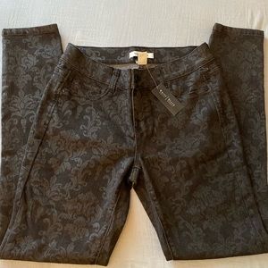 WHBM Noir Damask print skinny jeans black NWT